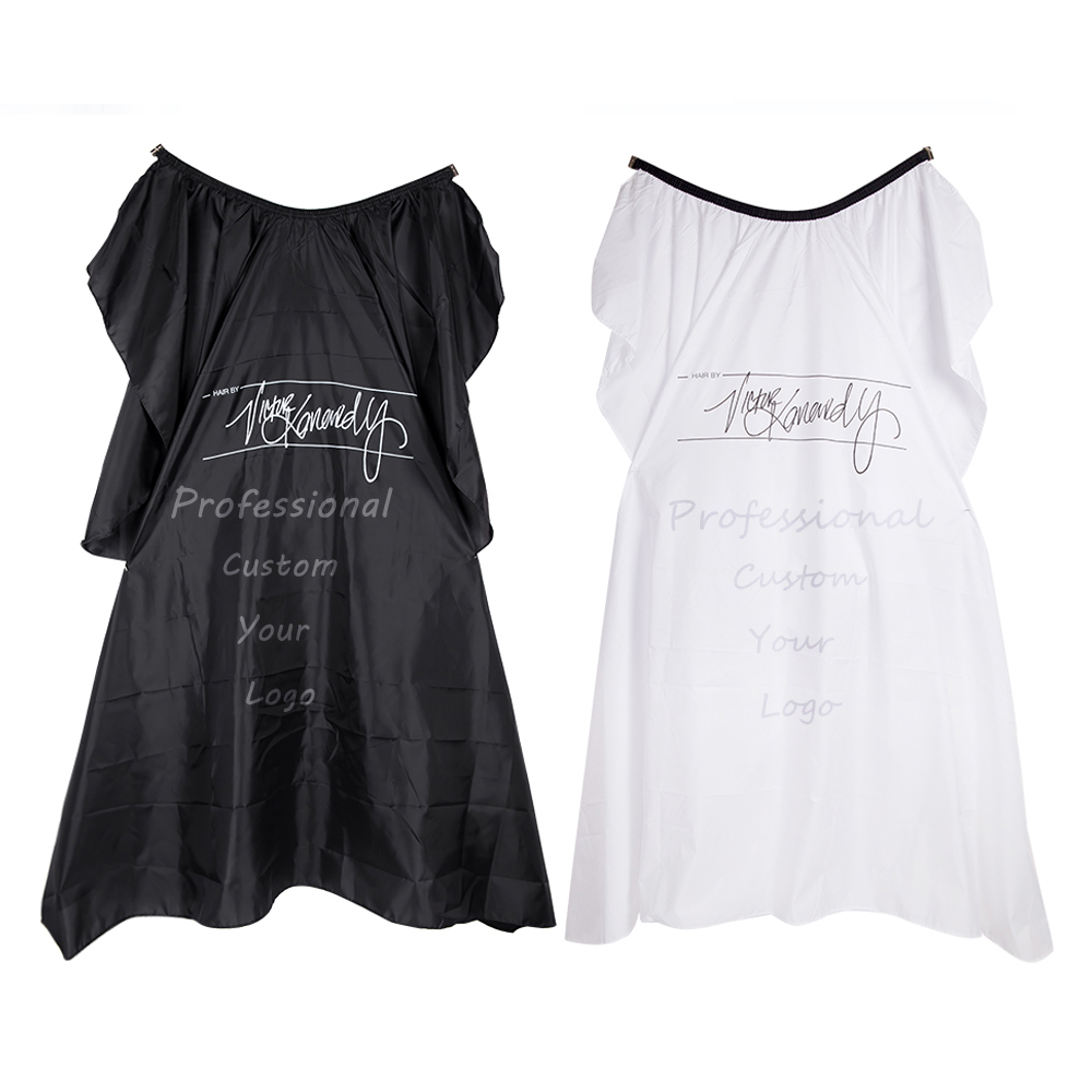 Оптовая продажа, накидка для парикмахерской из водонепроницаемого полиэстера с логотипом на заказ, черная, белая накидка для парикмахерской