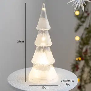 Ornements coniques de Noël en verre lumineux LED pour l'arbre de Noël intérieur de vacances Convient pour la décoration de la maison et de la fête Argent