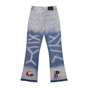 Jeans unisexe vintage <span class=keywords><strong>déchiré</strong></span> coupe évasée <span class=keywords><strong>en</strong></span> denim délavé avec imprimé X pour <span class=keywords><strong>homme</strong></span> et femme, style streetwear, pantalon patte d'éléphant - Product Image 3