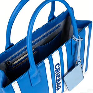 กระเป๋าถือทรงถังลายทางสำหรับผู้หญิง รุ่นใหม่ ปี 2026  โลโก้สั่งทำได้ สีน้ำเงินขาว หนัง PU กันน้ำ ความจุเยอะ สายสะพายถอดได้ สไตล์ลำลอง - Product Image 2