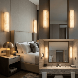 <span class=keywords><strong>Applique</strong></span> <span class=keywords><strong>murale</strong></span> moderne en onyx naturel cannelé avec texture verticale striée pour l'éclairage haut de gamme des chambres et salons - Product Image 2