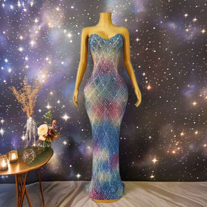 AB berlian imitasi gaun tanpa lengan transparan sifon warna-warni pesta dansa malam pesta <span class=keywords><strong>Prom</strong></span> kinerja ulang tahun perayaan lainnya - Product Image 5