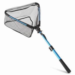 Épuisette de pêche triangulaire pliable en alliage d'aluminium avec manche télescopique, filet recouvert de caoutchouc, portable, pour capture rapide de carpes, barres et kayak - Product Image 1