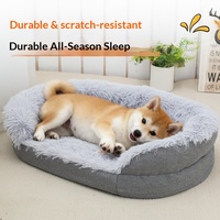 Lit pour chien ovale de luxe en mousse à mémoire de forme, chaud et confortable, avec coussin amovible, pour toutes les saisons