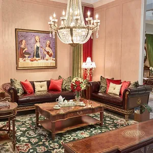 Ensemble de canapés en velours sculpté en acajou, style européen classique et luxueux, <span class=keywords><strong>pour</strong></span> villas et hôtels sur mesure (FF&E), idéal <span class=keywords><strong>pour</strong></span> salons classiques européens élégants. - Product Image 4