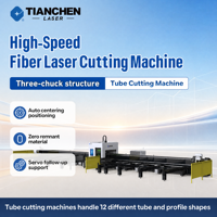 Machine de découpe laser à fibre à trois mandrins haute vitesse avec refroidissement par eau, commande CNC Cypcut, nouvelle génération, pour acier inoxydable
