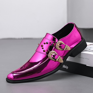 Chaussures habillées de <span class=keywords><strong>luxe</strong></span> brillantes pour hommes en cuir PU, style formel bureau et mariage, avec embout en acier, Oxford à bout pointu, chaussures de soirée à rivets - Product Image 2