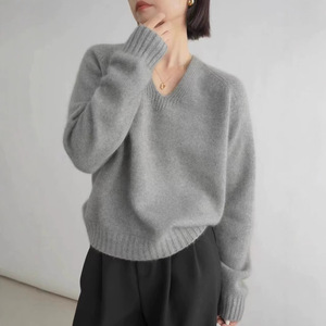 Maglione Pullover da <span class=keywords><strong>Donna</strong></span> <span class=keywords><strong>Autunno</strong></span> <span class=keywords><strong>Inverno</strong></span> in Lana con Scollo a V e Maniche Lunghe, Maglia Sottogiacca Casual a Tinta Unita dalla Vestibilità Morbida - Product Image 4