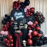 Kit d'arche de guirlande de ballons rose pour Halloween avec ballons noirs, roses et argentés, autocollants 3D chauve-souris et ballons en aluminium