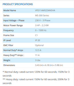ไดรฟ์ปรับความถี่เดลต้า MS300 VFD11AMS21AFSAA เฟสเดียว 200~240V 2.2KW - Product Image 2