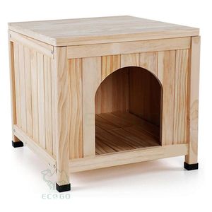 Maisonnette d'intérieur moderne en bambou massif pour animaux de compagnie avec coussin amovible et toit pour chats et chiens de taille moyenne – Idéale pour le salon - Product Image 1