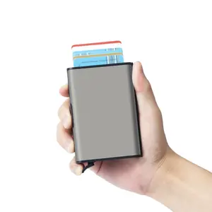 Mini carteira rfid de alumínio, carteira slim minimalista masculina com compartimento para cartões de crédito e capa para cartões de visita