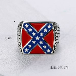 Anillo de Acero Inoxidable para Hombre con Diseño de la Bandera Confederada, Forma Geométrica, Patrón de Estrellas, Joyería de Regalo - Product Image 4