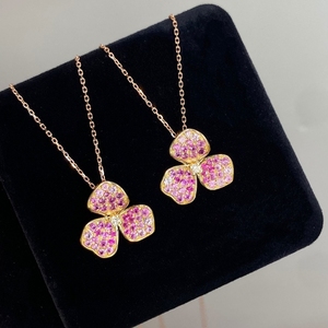 อาซูโอเครื่องประดับหรูหรา 18K ทองคำแท้สีเหลืองธรรมชาติสีชมพูไพลินดอกไม้สร้อยคอหมั้นงานแต่งงานของขวัญผู้หญิงวันเกิดทุกวัน - Product Image 5