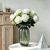 10-delige Parel Rozenboeket Kunstbloemen Thanksgiving Huisdecoratie Staande Ornament Binnen Hotel Zachte Inrichting Zijde