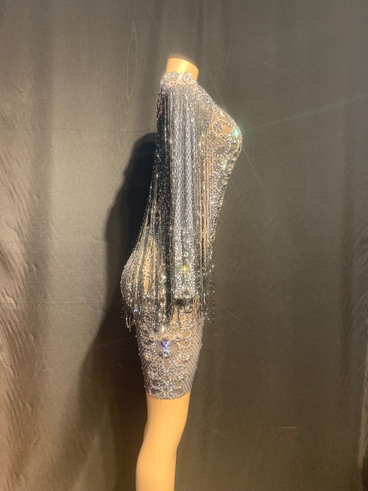 knee length dresses for ladies Sheer Metallic Maxi Dress in Silver