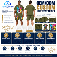 Ensemble streetwear deux pièces pour homme personnalisé, respirant, tricoté, imprimé animalier, avec t-shirt à motif 'Explosion de bombe aérosol' 220g et short à cordon de serrage