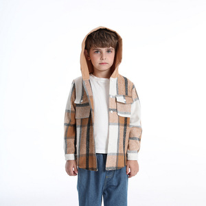 Automne hiver enfants Plaid brossé à capuche à manches longues veste Style européen américain décontracté hauts à la mode pour garçons neutre - Product Image 3