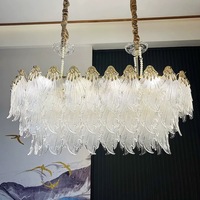Lustre suspendu LED de luxe moderne Luminaire d'intérieur fait à la main Feuille de verre transparente Hauteur réglable
