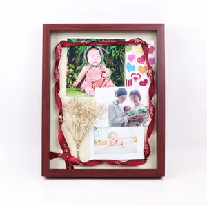 3D阴影盒框架，深色樱桃相框，11x14 “框架，带亚麻内部，以显示照片和纪念品