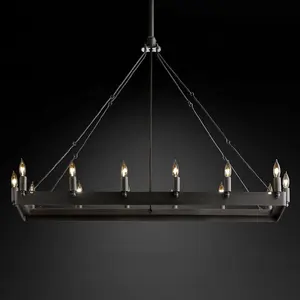 High Quality Vintage Rectangle Chandelier Wrought Iron Black Candle Chandelier