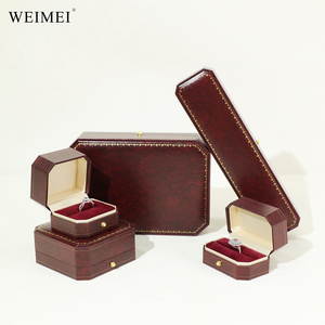 Boîte d'emballage de bijoux WEIMEI en papier octogonal de luxe vert émeraude et rouge vin, avec logo personnalisé et bordure dorée, vente en gros - Product Image 1