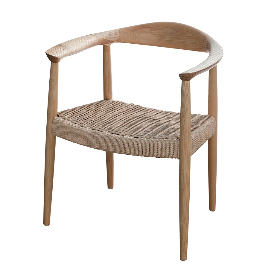 Vente en gros de chaises de restaurant mobilier pour la maison fauteuil design moderne chaises de salle à manger en bois avec siège en corde tressée chaise d'étude