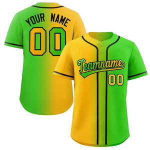 Camiseta de Béisbol Personalizada con Degradado Verde Neón Amarillo-Negro, Auténtica y a la Moda - Product Image 1