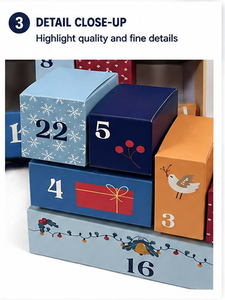 Custom Blue Advent Calendar <b>Box</b> with Handle Rigid Cardboard <b>Christmas</b> Blind <b>Box</b> Mystery Packaging for Luxury <b>Gift</b> Wholesale - Product Image 3