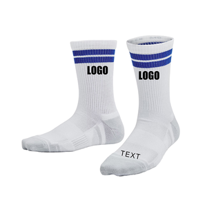 White Crew <b>Socks</b> With Blue Stripes Logo Printed Breathable Cotton Basketball <b>Socks</b> For Adults Summer Style - Product Image 1