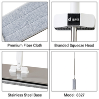 Serpillère plate mains libres à essorage rapide avec base en acier de 45 cm, auto-nettoyante, pour sols secs et humides, avec tampons en chenille et microfibre