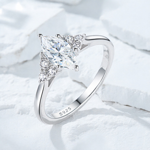 Jewelry Supplier 925 Sterling <b>Silver</b> Marquise Cut Zircon Engagement <b>Ring</b> Anti-Tarnish Classic Prong Setting Rhodium Plated - Product Image 4