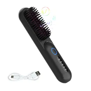 Mini escova alisadora de cabelo 2 em 1 com bateria USB aquecimento rápido pente alisador sem fio sem fio por atacado