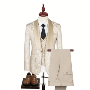 Completo <span class=keywords><strong>da</strong></span> Uomo di Alta Gamma (Giacca + Gilet + Pantaloni) Stile Britannico Elegante in Jacquard ad Alta Densità per Matrimonio Set Tre Pezzi Regolare - Product Image 3