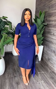 Ultimo Design 2026 Abito Estivo a Maniche Corte Tinta Unita Aderente Avvolgente Elegante Abito Midi da <span class=keywords><strong>Donna</strong></span> per Ufficio - Product Image 4