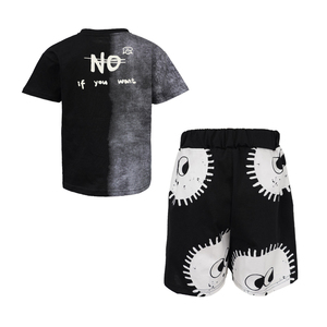 Ensembles de vêtements pour bébés garçons, style grunge, noir et <span class=keywords><strong>blanc</strong></span>, motif doodle, haut à imprimé grands yeux, <span class=keywords><strong>bermuda</strong></span>, streetwear pour enfants, tenue décontractée pour petit garçon - Product Image 3