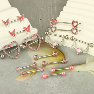 Vente en gros usine Bijoux de <span class=keywords><strong>piercing</strong></span> corporel sexy pour <span class=keywords><strong>femme</strong></span> en acier inoxydable avec zircon rose en forme de cœur et de lune, anneaux de <span class=keywords><strong>téton</strong></span> - Product Image 3