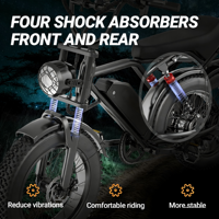 Vélo électrique tout-terrain à pneus larges, suspension intégrale, longue autonomie, vélo de ville, porte-bagages arrière, moteur sans balais 250W, 5 vitesses, stock européen