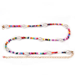 <b>Rainbow</b> Seed Bead Waist Chain Imitation Pearl Bohemian Body Chain Daily Wear Single Lap Fashion Accessory - Product Image 3