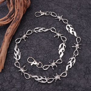 โซ่คาดเอวแบบชั้นเดียว ลายหนามเปลวไฟ โลหะ ฮิปฮอป เครื่องประดับแฟชั่นสำหรับทุกเพศ สีเงินทิเบต สีขาว K สำหรับใส่ทุกวัน - Product Image 3