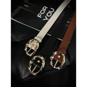 Cinturón de Mujer Fiori con Hebilla Dorada Asimétrica, en Cuero Negro, Marrón y Blanco, con Hebilla de Aleación, Accesorio de Moda - Product Image 2