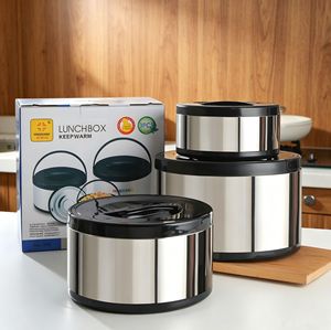 Ensemble de 3 boîtes à lunch isothermes portables en acier inoxydable, grande capacité de 2L à 8L, récipient alimentaire thermique, accessoires de <span class=keywords><strong>cuisine</strong></span> - Product Image 1