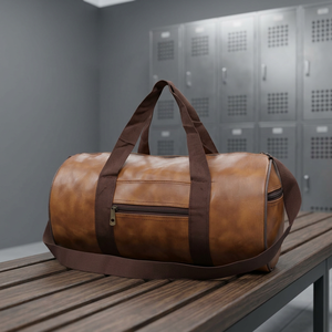 Bolsa de Lona Vintage de Cuero Genuino en Forma de Barril con Cierre de Cremallera, Asa Única, Unisex, para Gimnasio, con Correa para el Hombro - Product Image 2