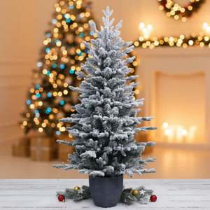 Árbol de Navidad de Abeto Flocado Preiluminado de Alta Calidad de 4.5 Pies con Follaje Nevado, Piñas y Luces LED Cálidas, Enchufable para Mesa - Product Image 6