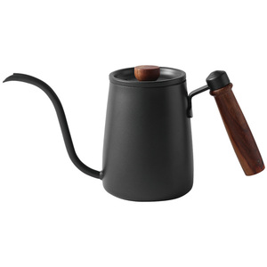Bouilloire à col de cygne Kafei Shi, blanc cassé, avec poignée en bois, pour la préparation du café filtre, usage domestique et extérieur - Product Image 3