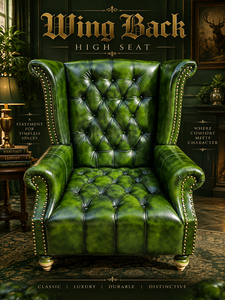 Elegant Genuine Leather Chesterfield Wingback <b>Chair</b> Minimalist High Back Design Luxury Accent Seating Villa Upholstered - Product Image 1