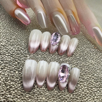 Uñas en forma de almendra estilo francés hechas a mano ABS de alta calidad reutilizables y fáciles de aplicar