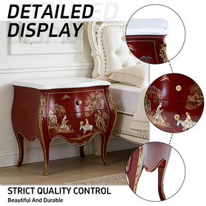 Meuble de chevet minimaliste de style néoclassique français de luxe avec plateau en marbre et finition rouge peinte à la main pour la maison et la villa - Product Image 2
