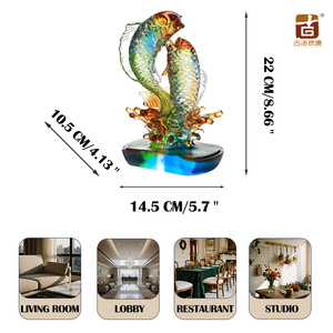 Handmade liuli đôi cá tượng chơi trong nước tùy chỉnh màu pha lê tác phẩm nghệ thuật cho sảnh khách sạn quà tặng của cải của công ty - Product Image 2