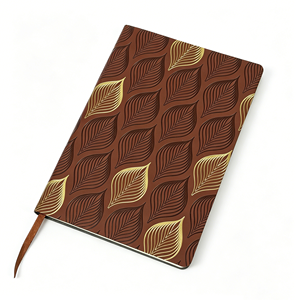 Cuaderno A5 de Cuero PU con Patrón de Hojas Doradas, 96 Hojas, Tapa Dura, Regalos y Uso de Oficina, Diario con Marcapáginas de Listón - Product Image 1